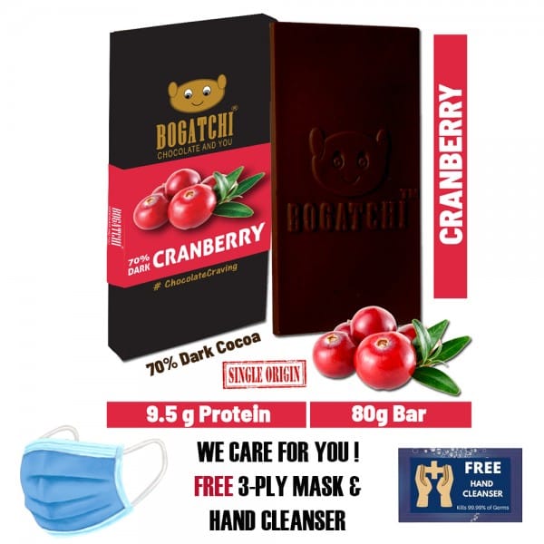 70% Dark Jaggery Chocolate | Cranberry | Intense Dark Sugarfree Chocolate