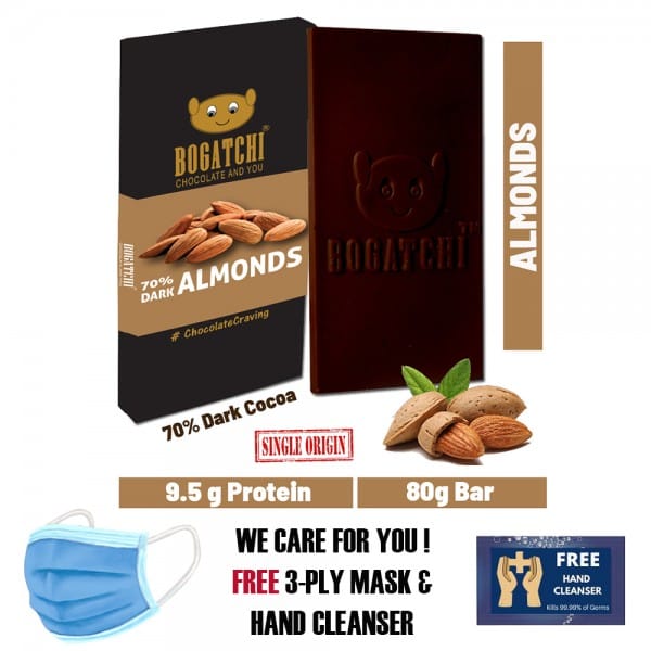 70% Dark Jaggery Chocolate | Almonds | No Sugar Intense Dark Chocolate