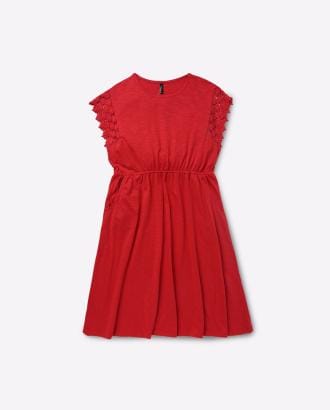 A-line Dress with Lace Sleeve Hems
