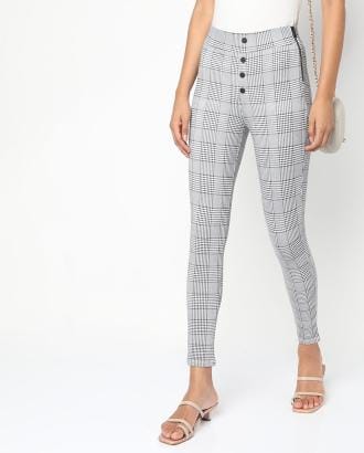 Checked Leggings with Zip Closure