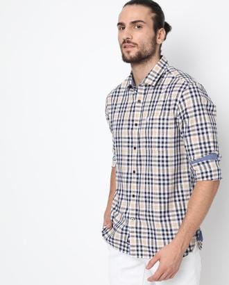 Checked Slim Fit Shirt with Patch Pocket