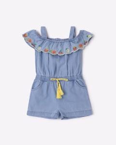Cold-Shoulder Playsuit with Embroidered Overlay