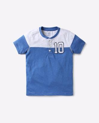 Core Colourblock Henley T-shirt with Numeric Applique