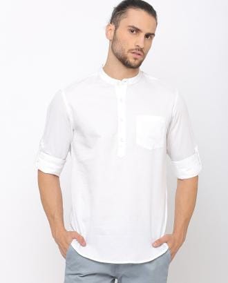 Cotton Shirt with Band Collar