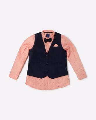 Ditsy Print Shirt with Waistcoat & Bow-Tie