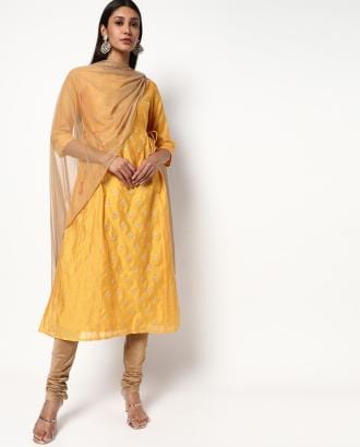Embellished A-line Kurta with Bottom & Dupatta