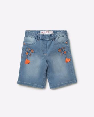 Embroidered Slim Shorts with Tassels