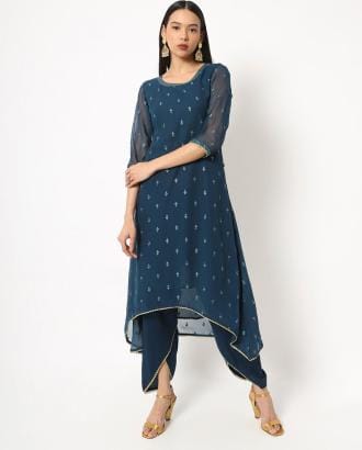 Embroidered Straight Kurta with Dhoti Pants