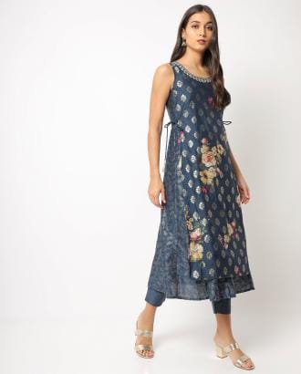 Floral Brocade Layered Kurta with Pants