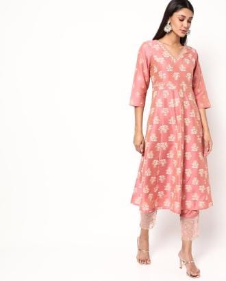 Floral Print A-line Kurta with Pants