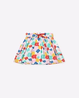 Floral Print A-line Skirt with Patch Pockets