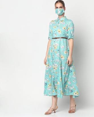Floral Print Dress with Mask