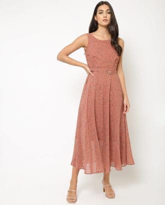 Floral Print Sleeveless Fit & Flare Dresse