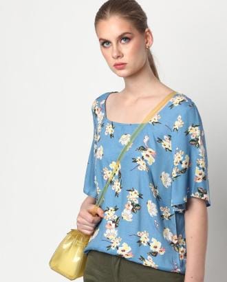 Floral Print Top with Flared Sleeves