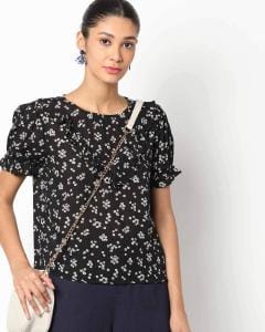 Floral Print Top with Ruffles