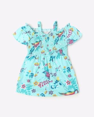 Floral Print Top with Smocked Yoke