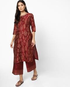Foil Print Straight Kurta with Palazzo