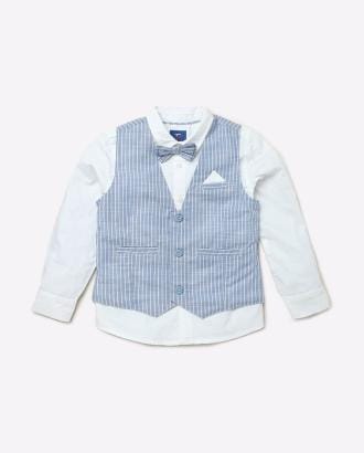 Full Sleeves Shirt with Striped Waistcoat & Bow