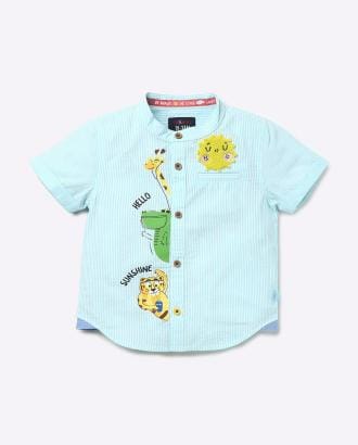 Graphic Print Pinstriped Shirt with Applique