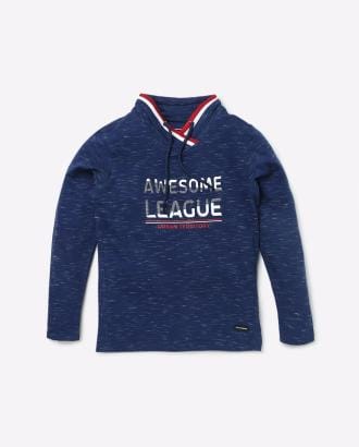 Heathered High-Neck T-shirt with Typographic Print