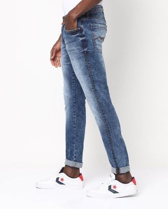 Heavy-Wash Slim Fit Jeans