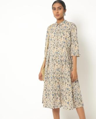 Kalamkari Print Button-Down Flared Dress