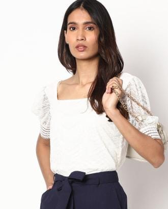 Lace Top with Puffed Sleeves
