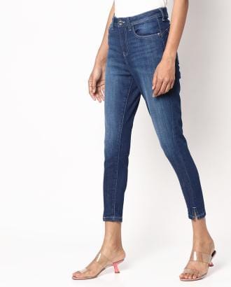 Lightly-Washed Cropped Skinny Jeans