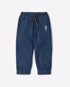 Loose Fit Denim Joggers with Elasticated Drawstring Waist