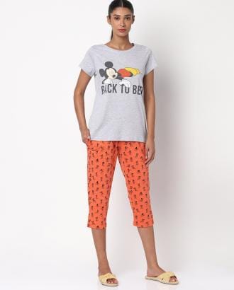 Mickey Mouse Print T-shirt with Capris