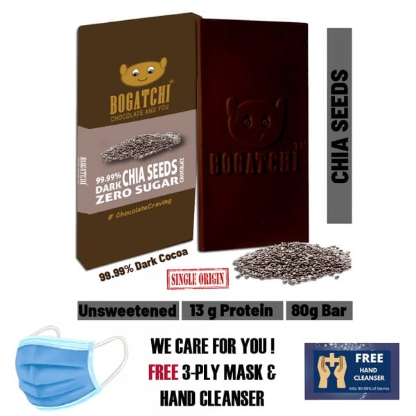 Vegan Dark Chocolate | 99.99% Dark | Chia Seeds | Gluten Free