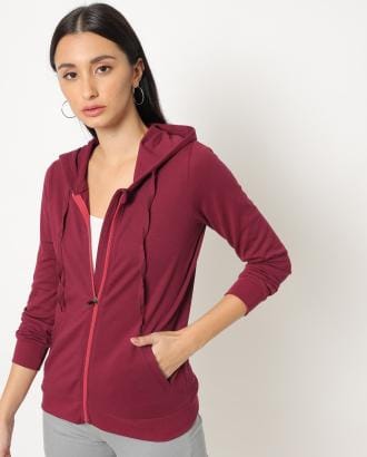 P knit zipper hoodie sweat maroon xs