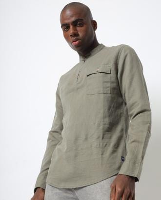 Popover Cotton Shirt with Band Collar