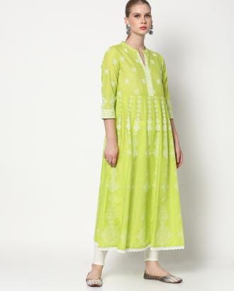 Printed A-line Kurta with Mandarin Collar