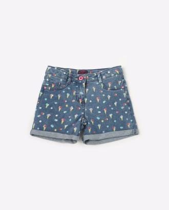 Printed Denim Shorts