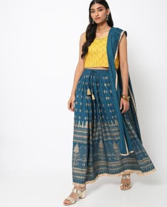 Printed Flared Chaniya Choli with Dupatta Set