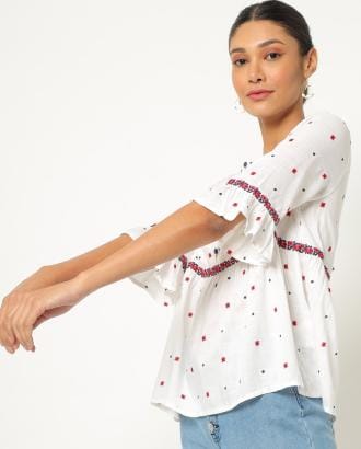 Printed Flared Top with Bell Sleeves