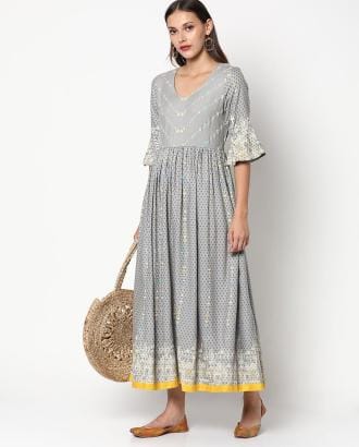Printed Maxi Fit & Flare Dress