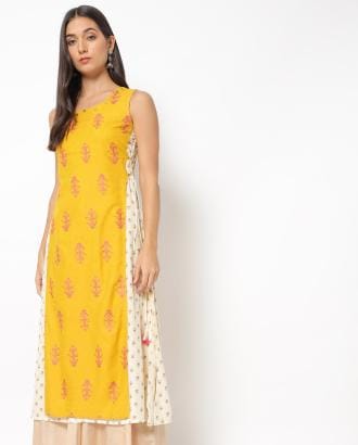 Printed Round-Neck Sleeveless Kurta