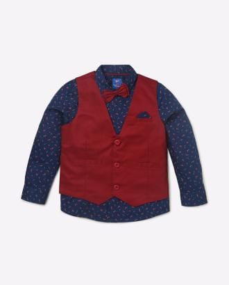 Printed Shirt with Waistcoat & Bow