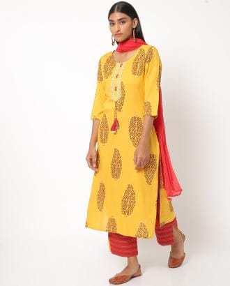 Printed Straight Kurta with Pants & Dupatta
