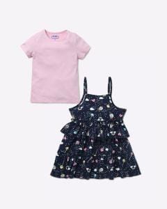 Printed Strappy A-line Dress with T-shirt