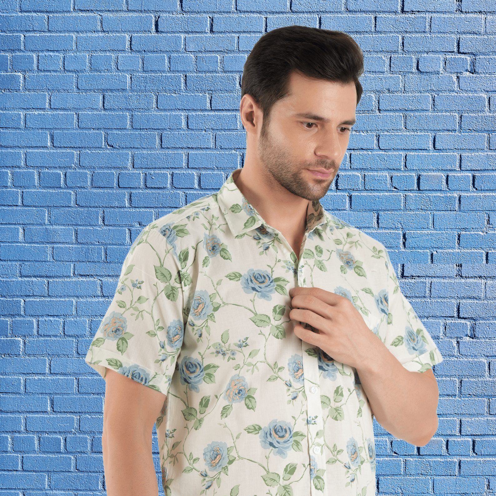 Printed Sanganeri half sleeve shirt Flowers