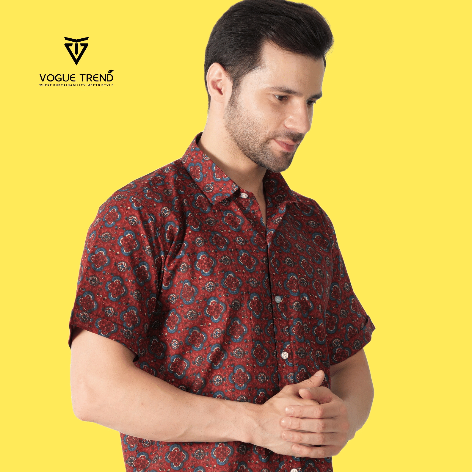 Printed Sanganeri half sleeve shirt Maroon