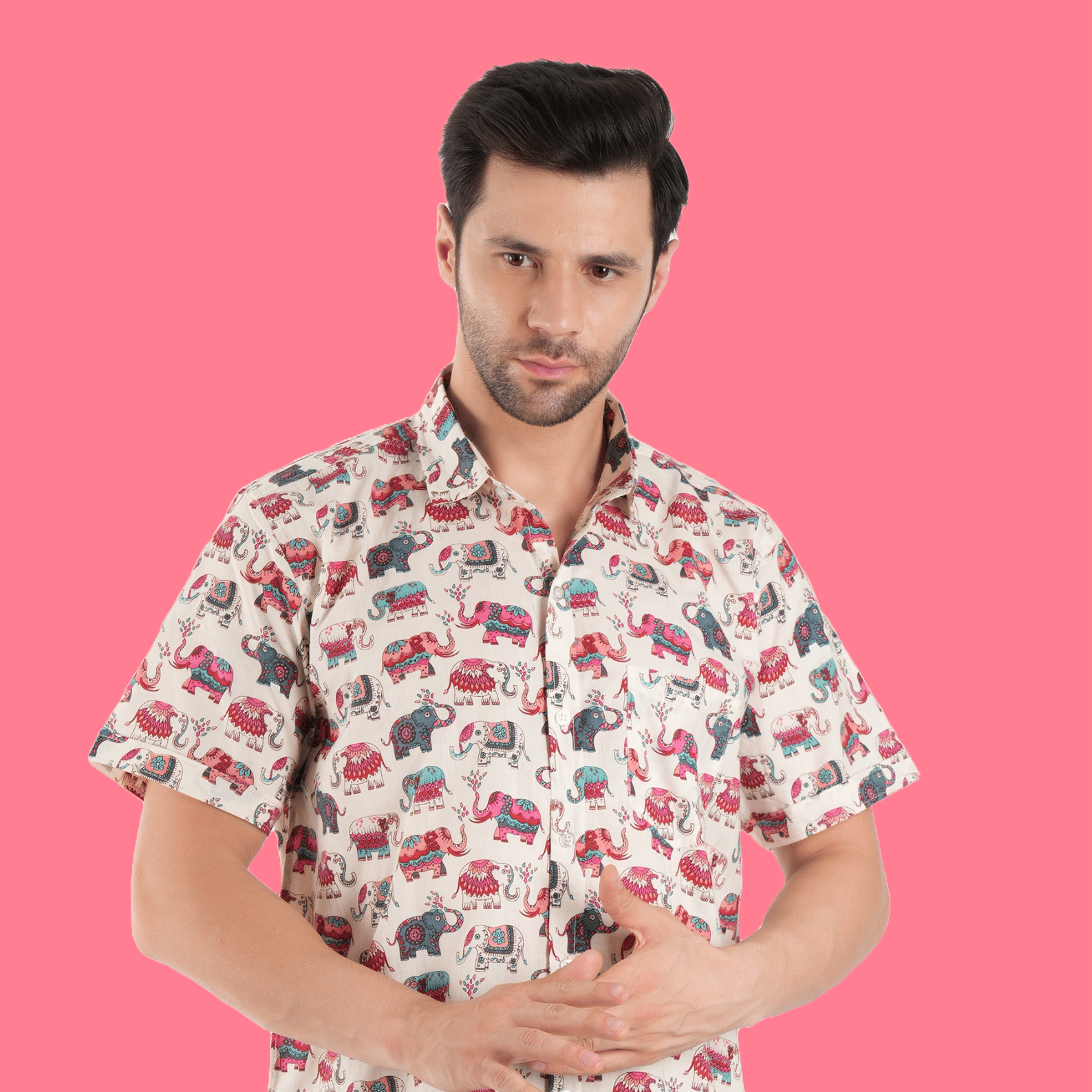Printed Sanganeri half sleeve shirt elephant