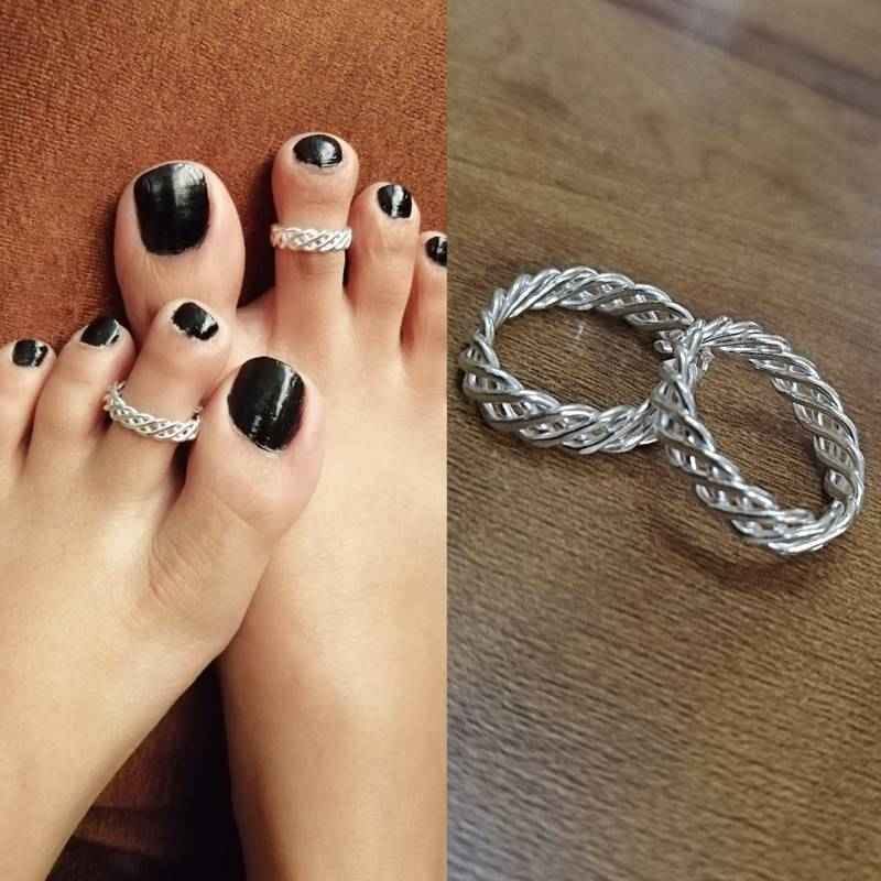 Silver Toe Rings with Diamonds (1 pair)