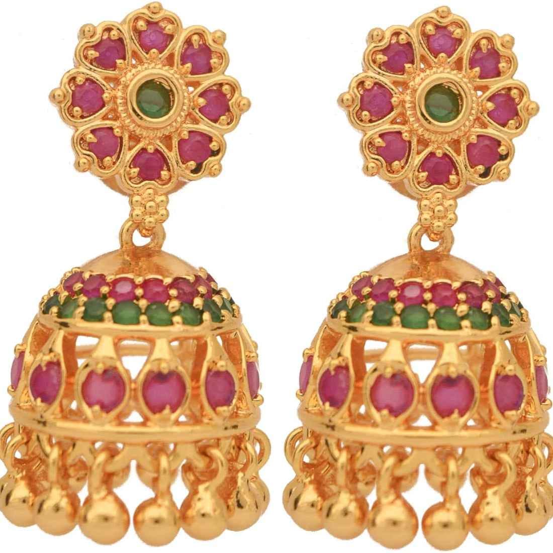 Gold Jhumkas with Rubies