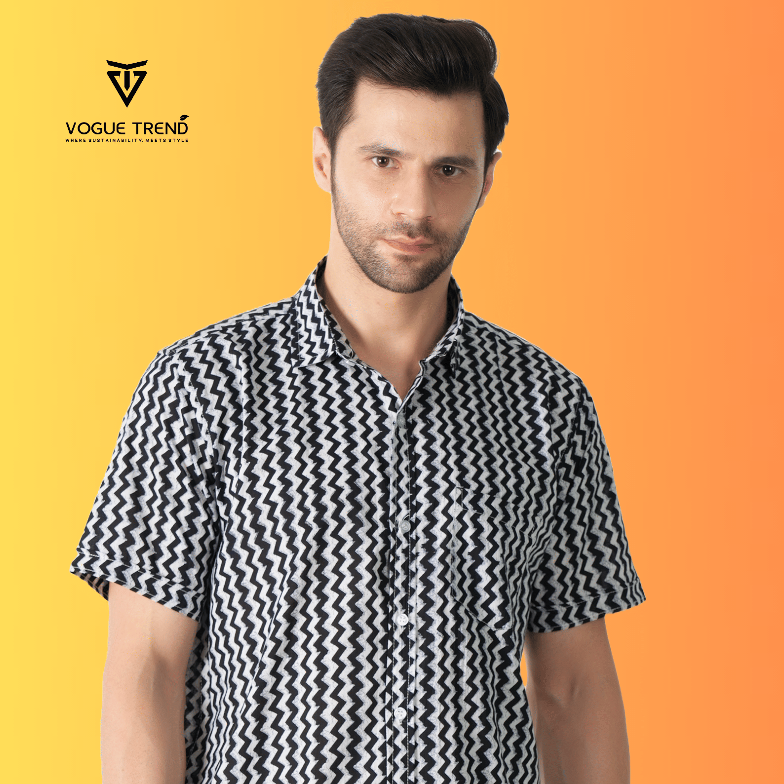 Printed Sanganeri half sleeve shirt zig zag