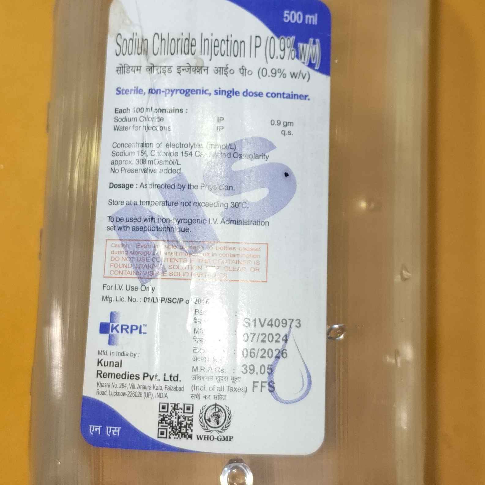 Sodiam Chloride Injection IP 500gm