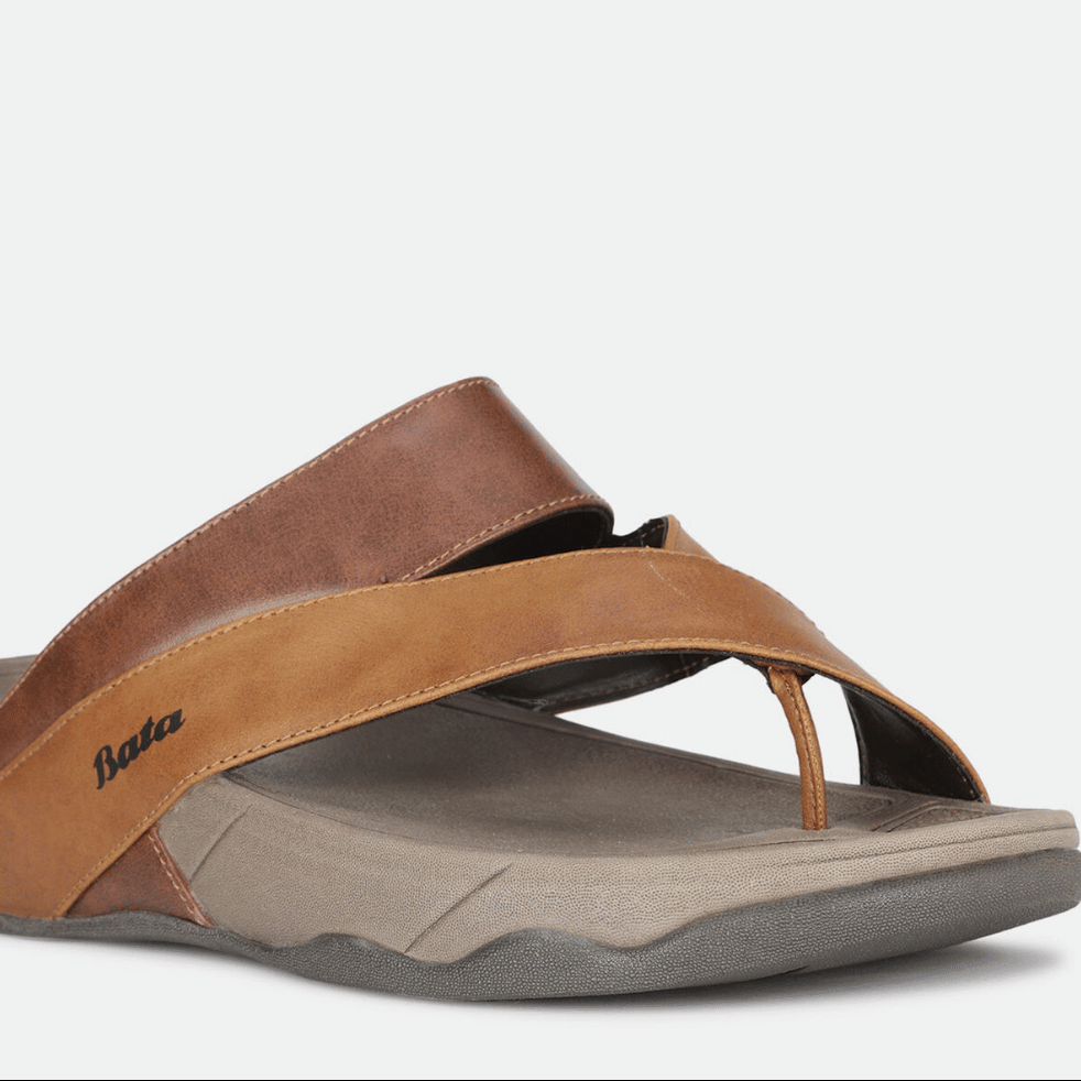 Bata sunshine brown casual toe ring slippers for men